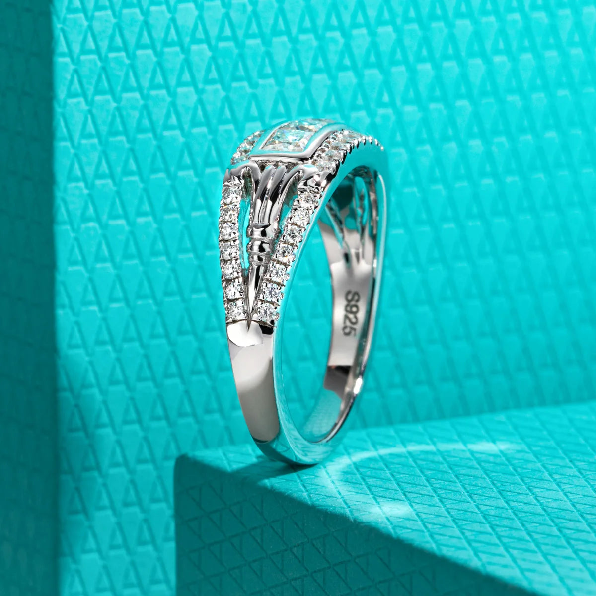 3 MM Princess Cut  Moissanite Roman Ring