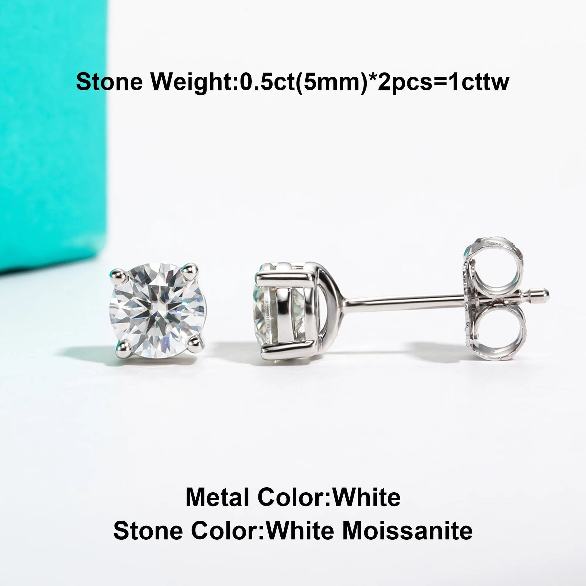 VVS1 D Color Round Cut Moissanite Stud Earrings