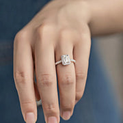 1 Carat Emerald Cut Moissanite Halo Engagement Wedding Ring.