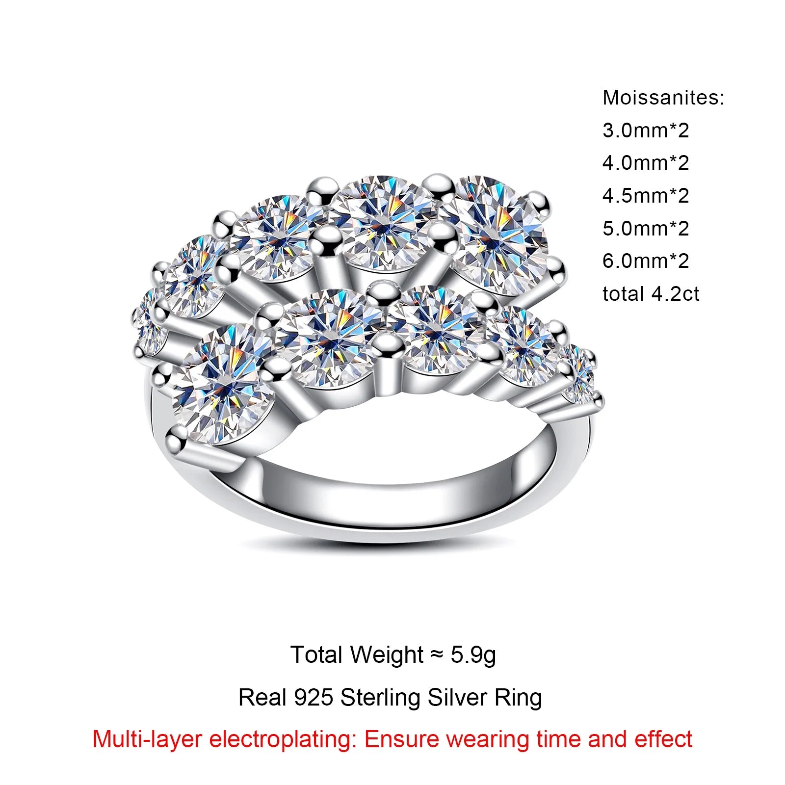 4.2 CTTW Round Cut Moissanite Engagement Band Ring