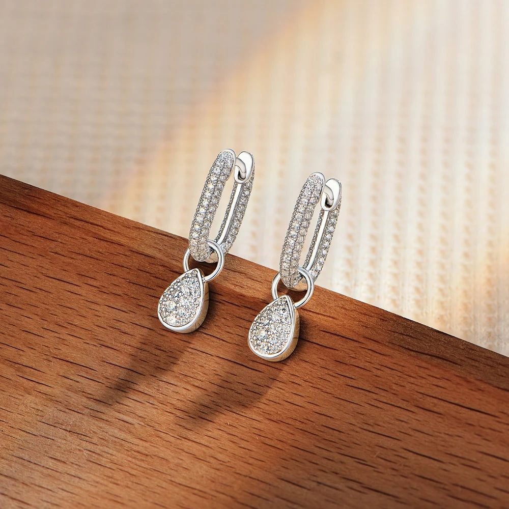 Moissanite Water Drop Pendant Hoop Earrings