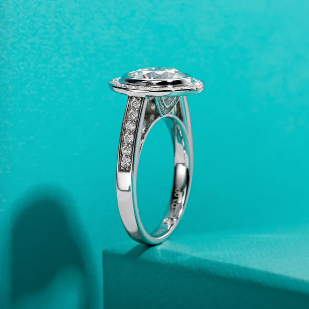GK Moissanites 3ct D Color Moissanite Halo Engagement Wedding Ring