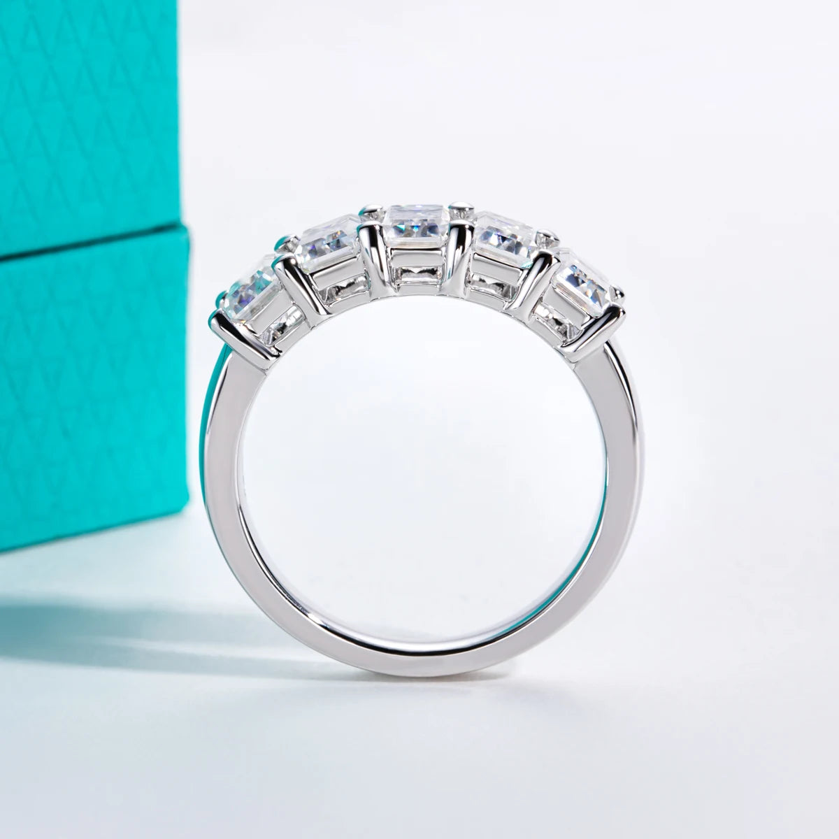 3 CTTW Emerald Cut Moissanite Wedding Band Ring