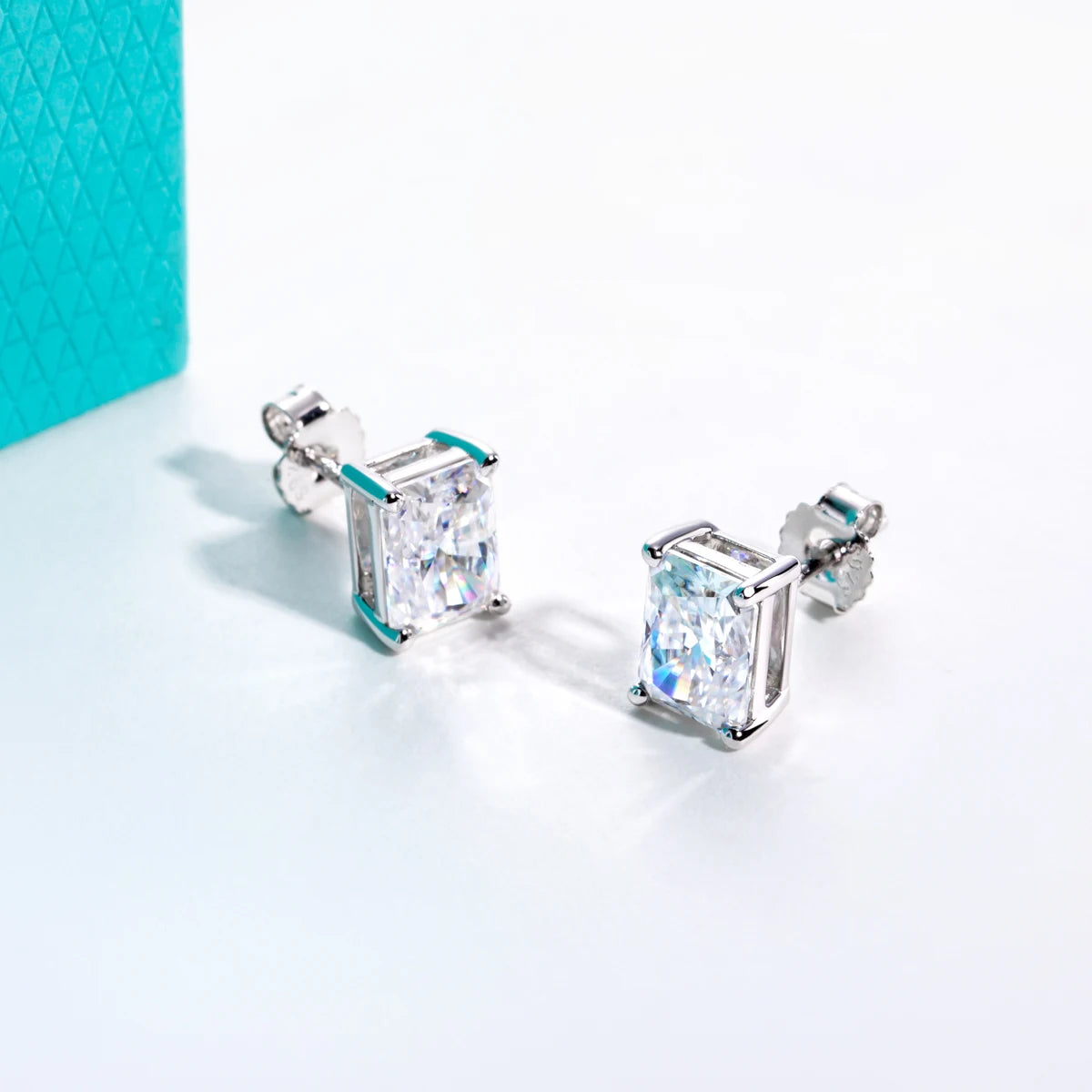 VVS1 D Color Radiant Cut Moissanite Stud Earrings