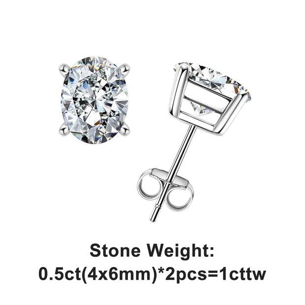 10K Gold Post Oval Cut Moissanite Stud Earrings.