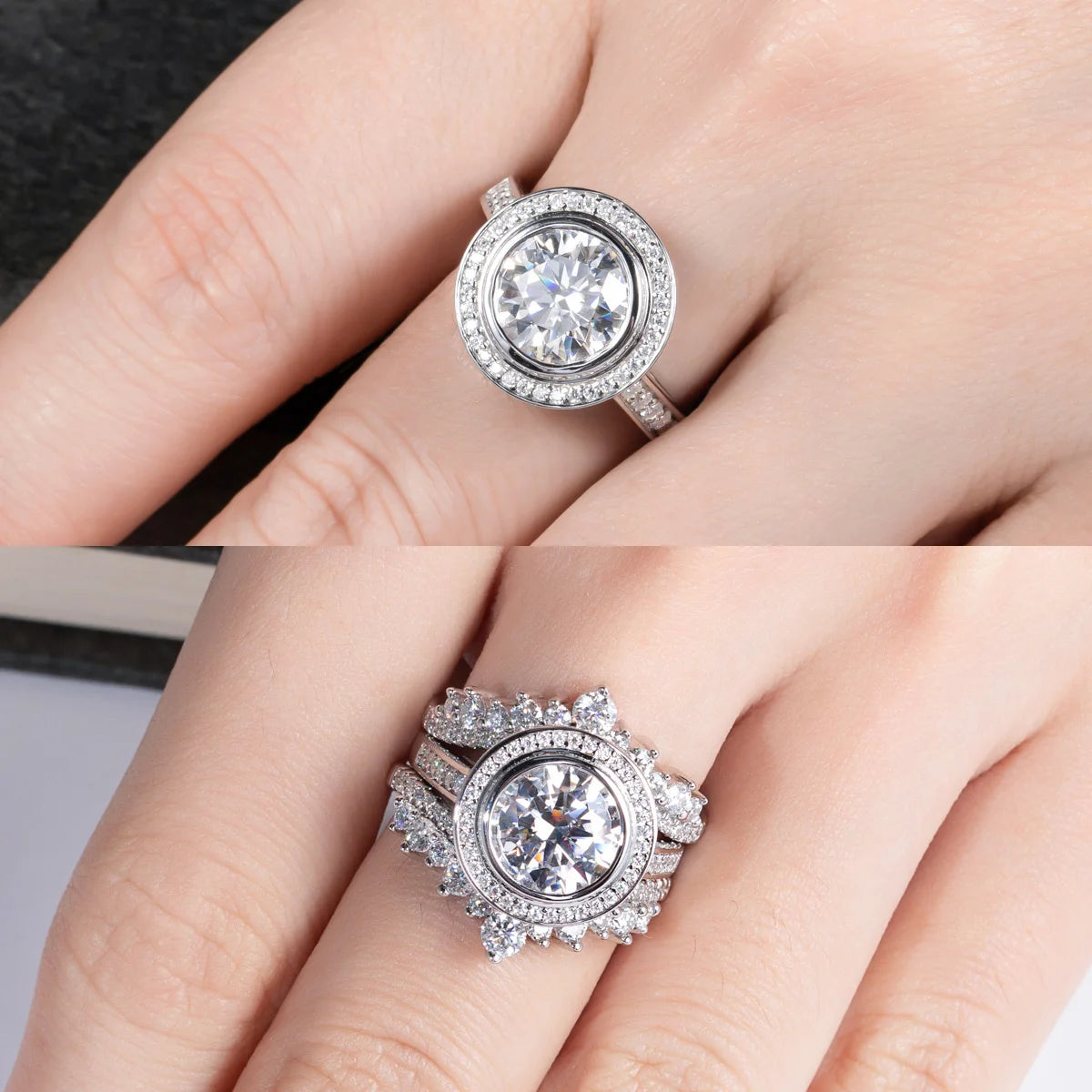 3 CT Round Cut Moissanite Halo Engagement Ring