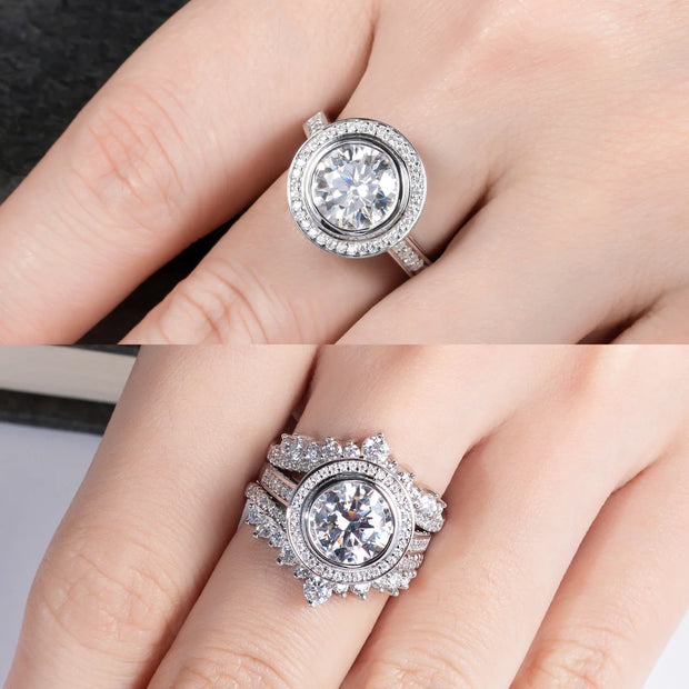 GK Moissanites 3ct D Color Moissanite Halo Engagement Wedding Ring