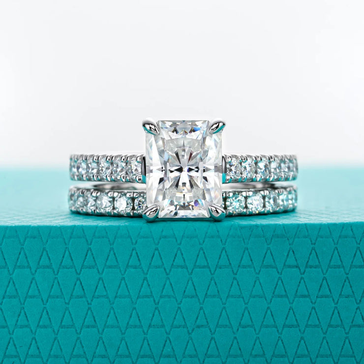 3 CT Radiant Cut Moissanite Bridal Ring Set