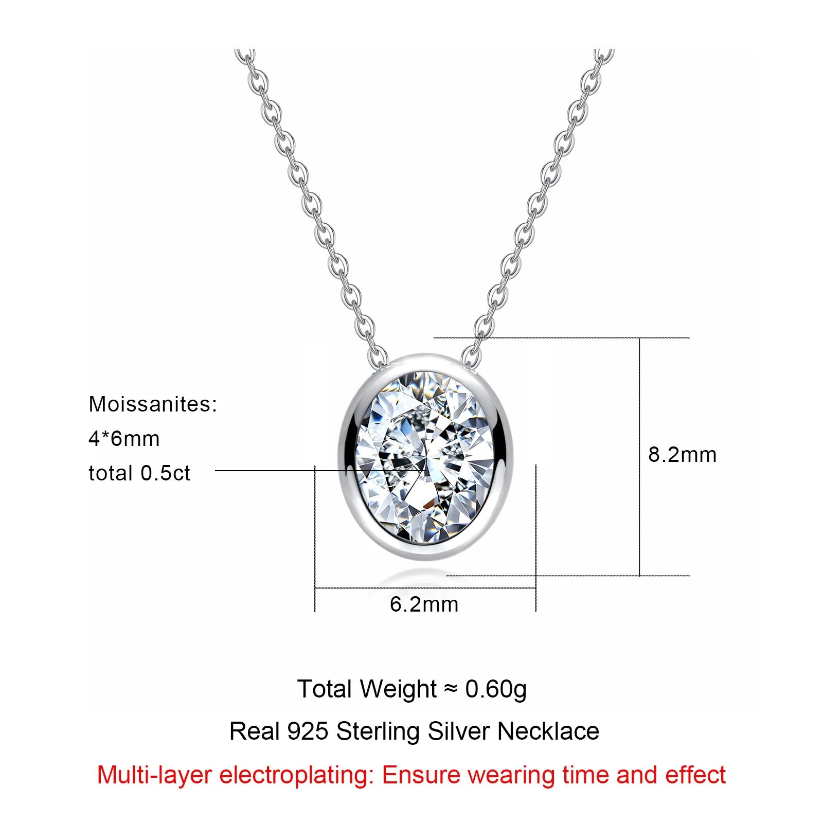 VVS1 D Color Oval Cut Moissanite Bezel Necklace