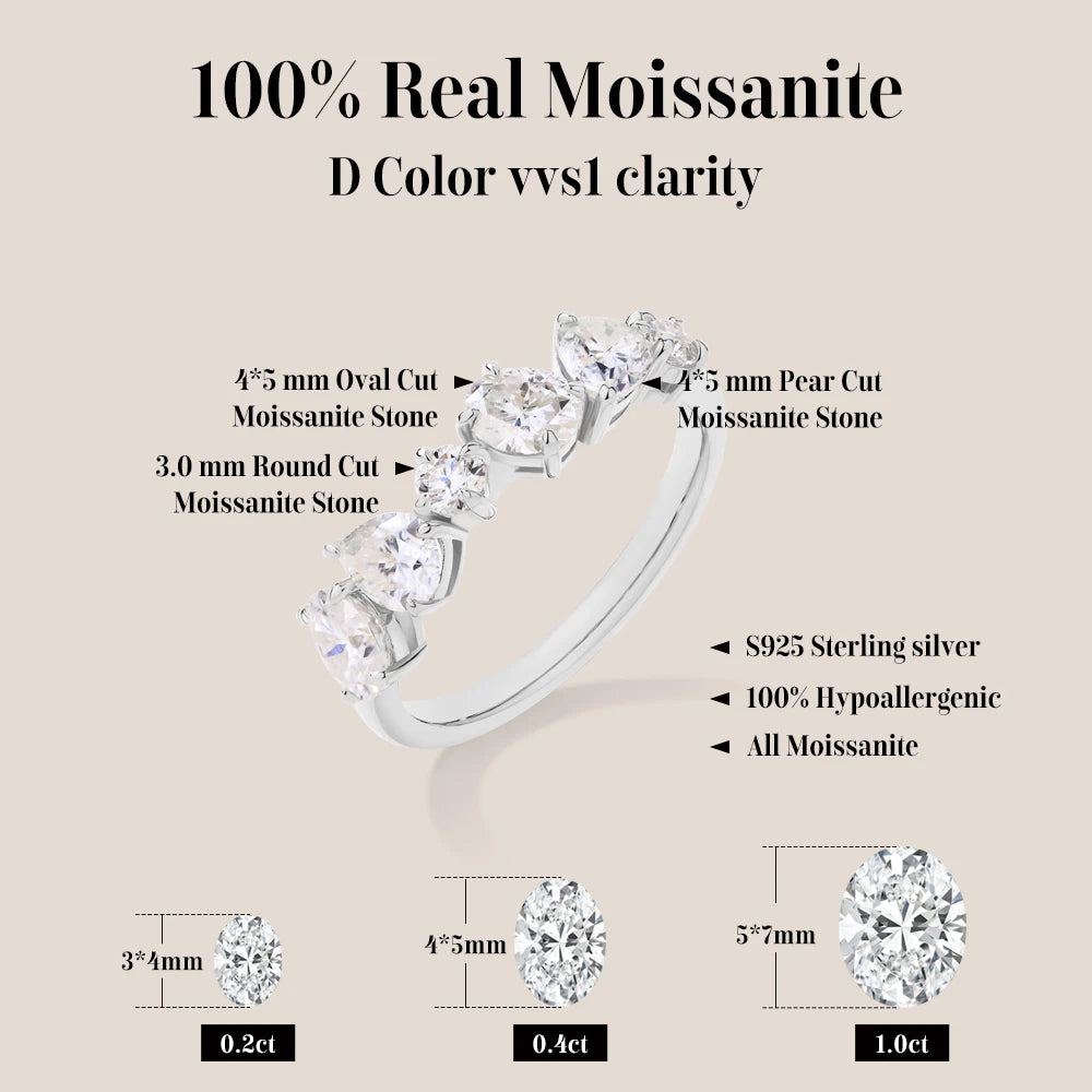 VVS1 Oval & Pear Cut Moissanite Ring