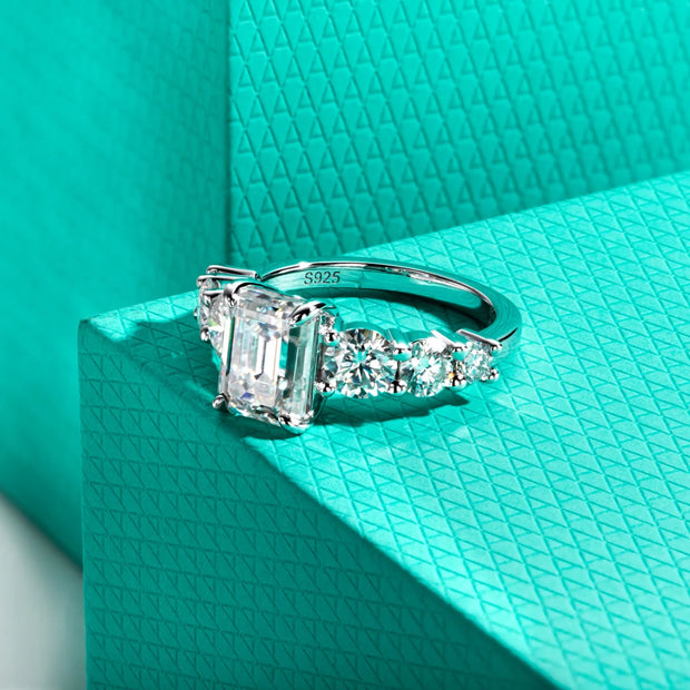 GK Moissanites 3ct Emerald Cut D Color Moissanite Engagement Ring