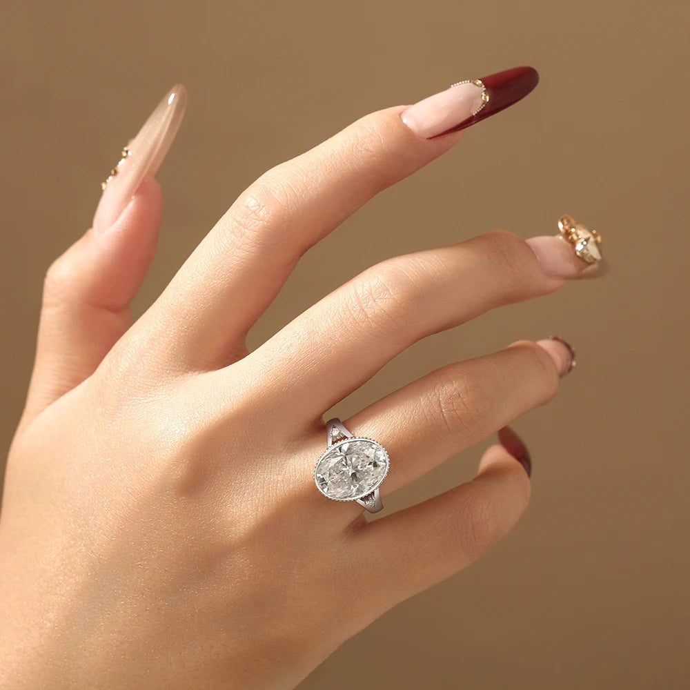 8 CT Oval Cut Moissanite Bezel Engagement Ring