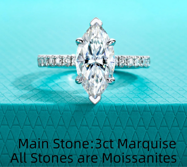 3 CT Marquise Cut Moissanite Engagement Ring