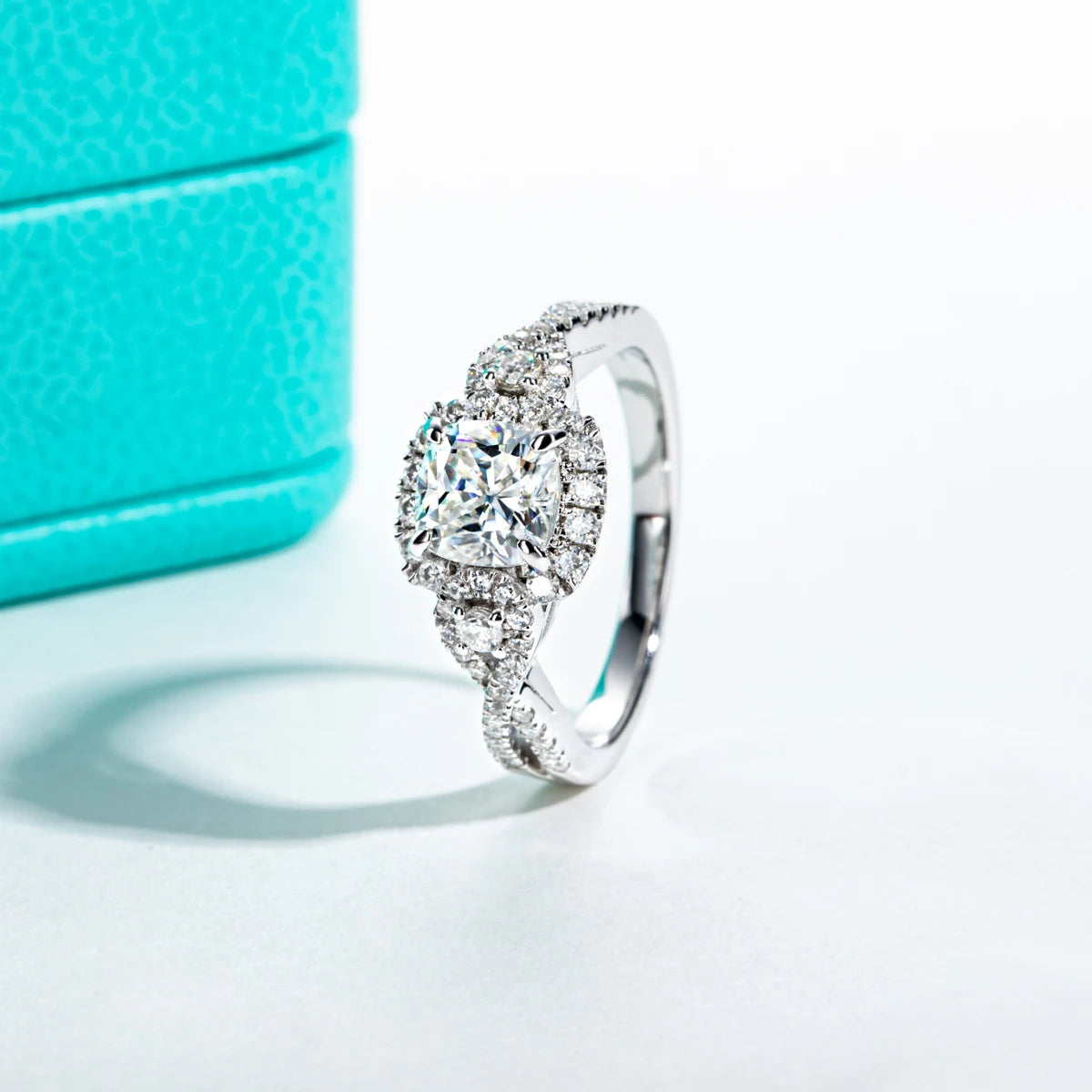 1.434 CTTW Cushion Cut Moissanite Engagement Ring