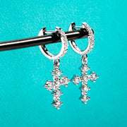 Moissanite Cross Hoop Earrings for Women.