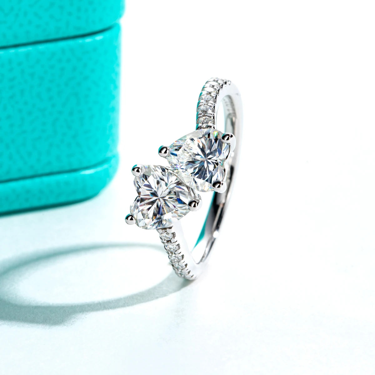 2CT Heart Moissanite Twins Engagement Ring.