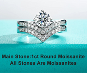 1 CT Round Cut Moissanite Engagement Ring Set