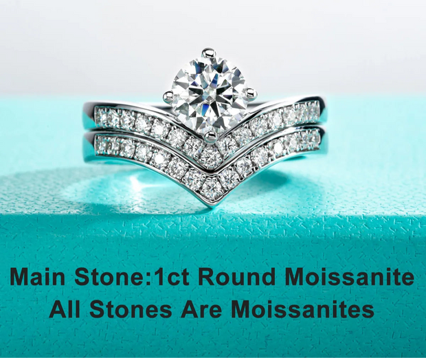 1 CT Round Cut Moissanite Engagement Ring Set