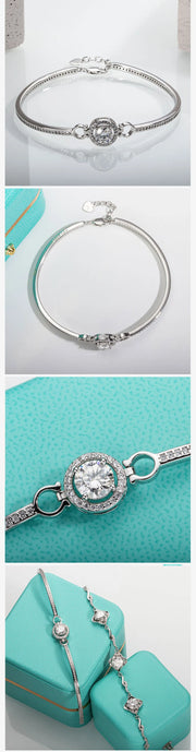 1ct D Color Moissanite Diamond Silver Bracelet – 18K White Gold Plated Adjustable Bangle.