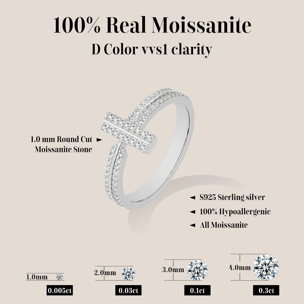 T-Bar Double Band Paved Moissanite Ring
