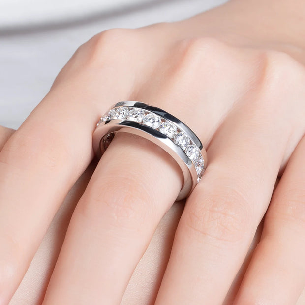 GK Moissanites 4mm Moissanite Wedding Band Ring S925 Sterling Silver Eternity Ring