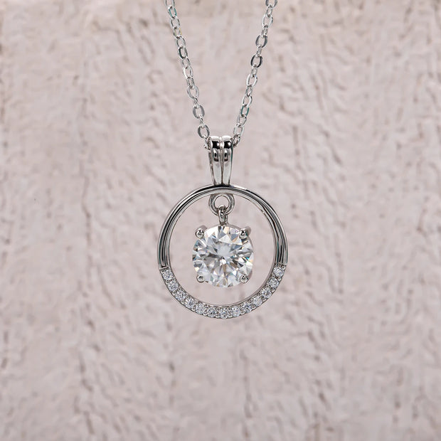 1 Carat D Color Moissanite Diamond Dancing Pendant Necklace.