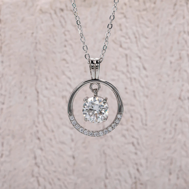 1 Carat D Color Moissanite Diamond Dancing Pendant Necklace.