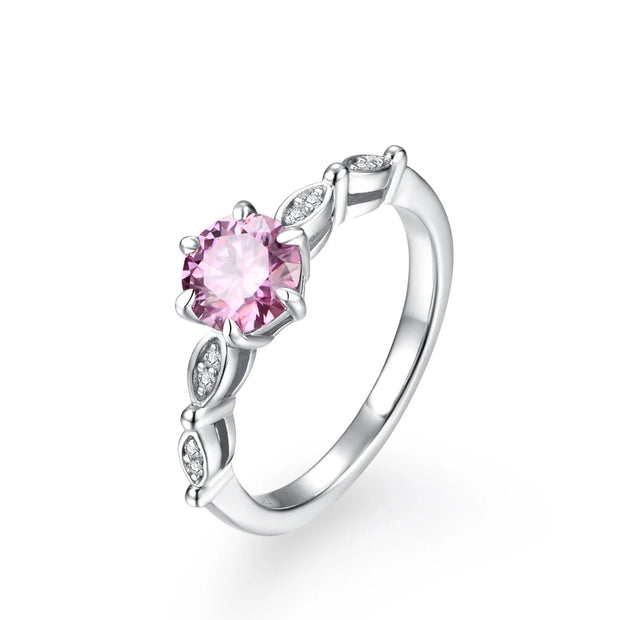 VVS1 D Color 6.5mm Pink Moissanite Ring.