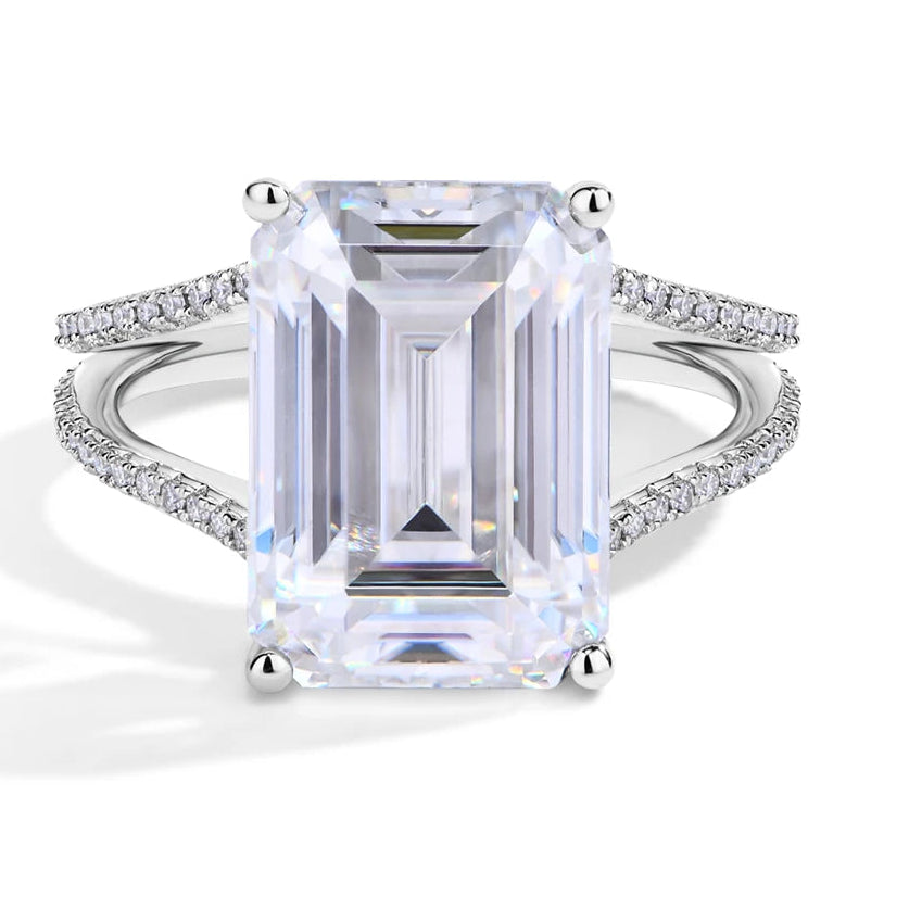 10 CT Emerald Cut Moissanite Engagement Ring