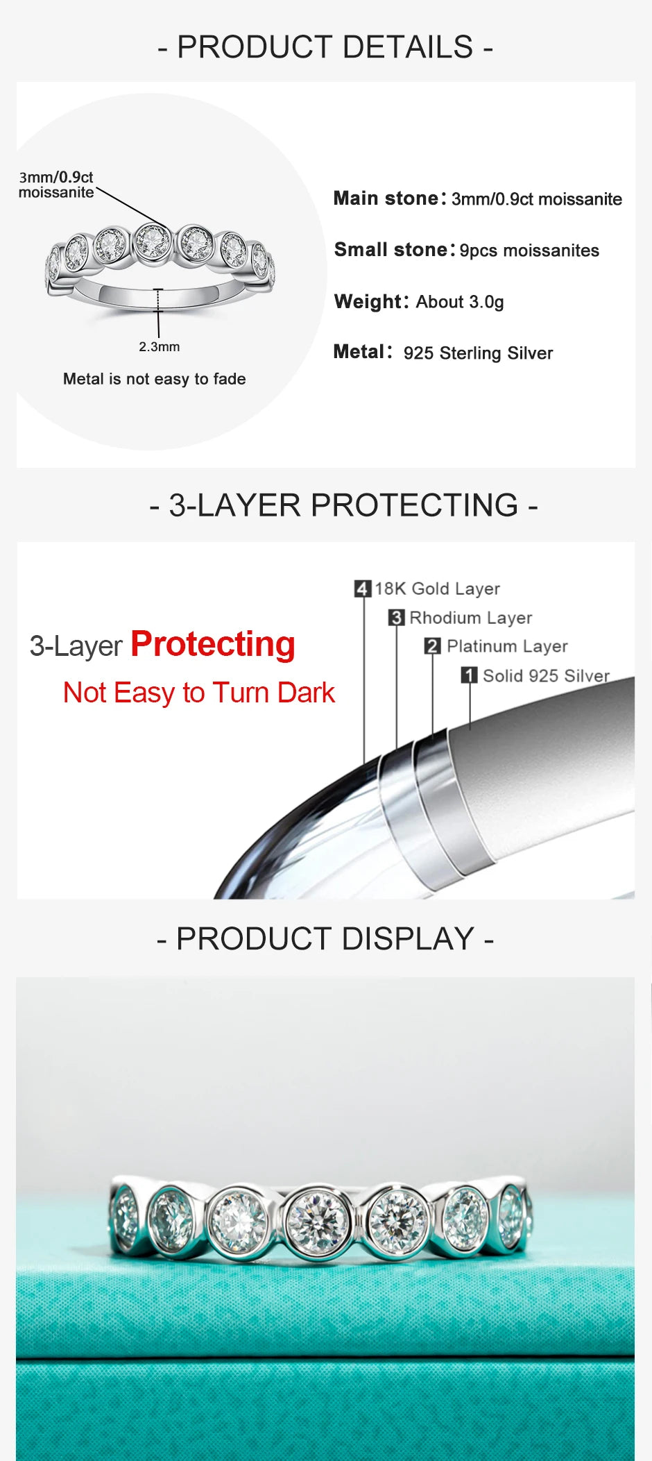 3 MM Round Cut Moissanite Wedding Band