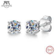 4mm D Color Moissanite Diamond Classic Stud Earrings - 925 Sterling Silver Fine Jewelry.