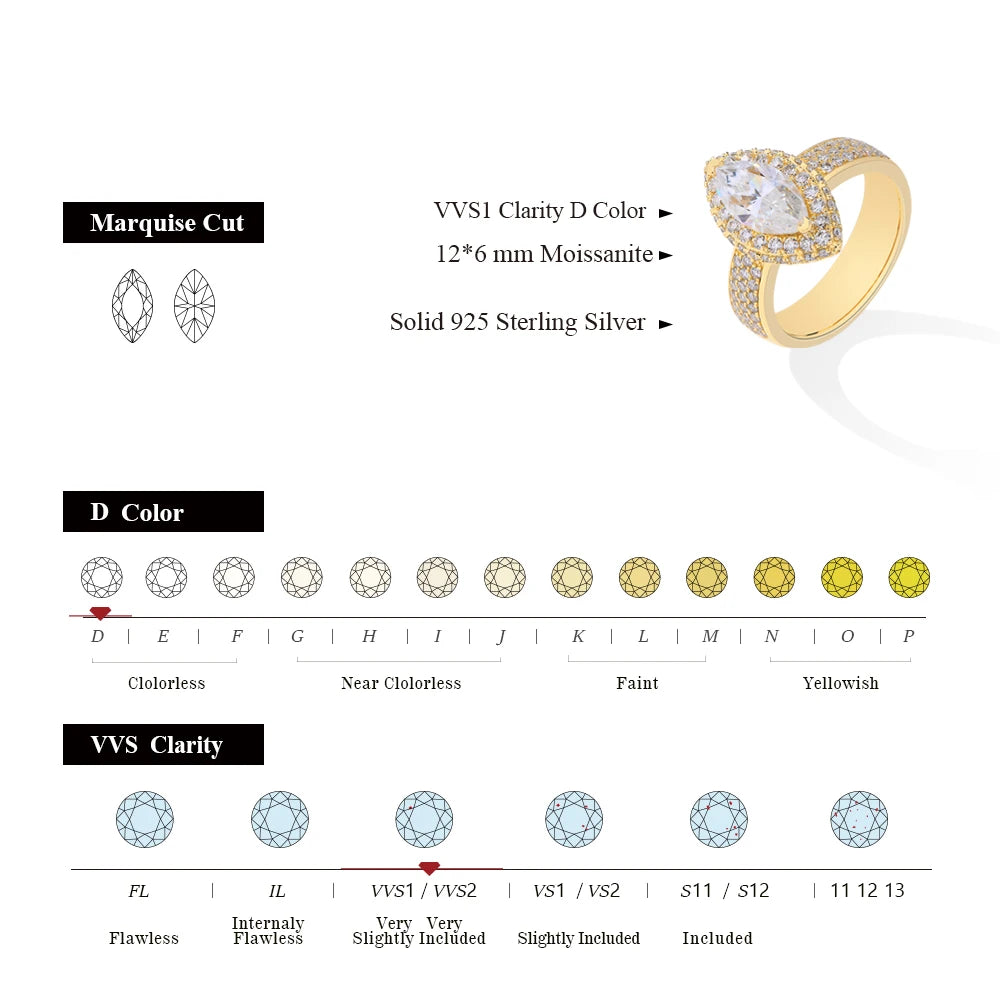 2 CT Marquise Cut Moissanite Engagement Ring