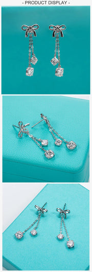 3cttw D Color Moissanite Diamond Bow Drop Earrings - 925 Sterling Silver Charm Jewelry.