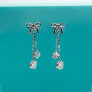 3cttw D Color Moissanite Diamond Bow Drop Earrings - 925 Sterling Silver Charm Jewelry.