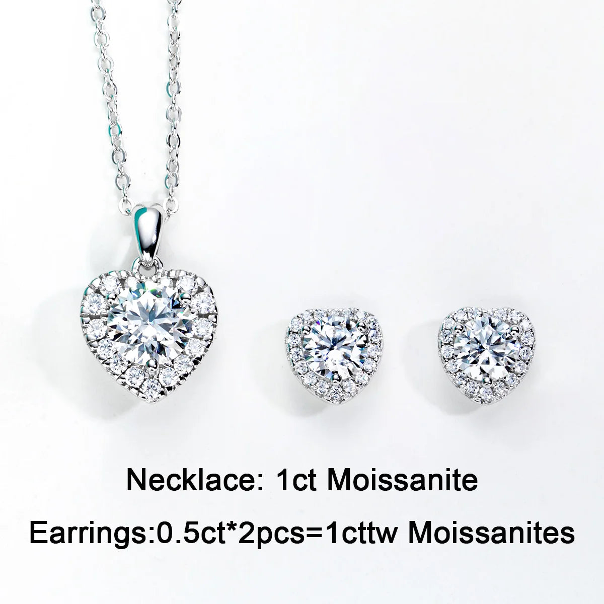 1ct D Color Heart Moissanite Necklace and Earrings Set.