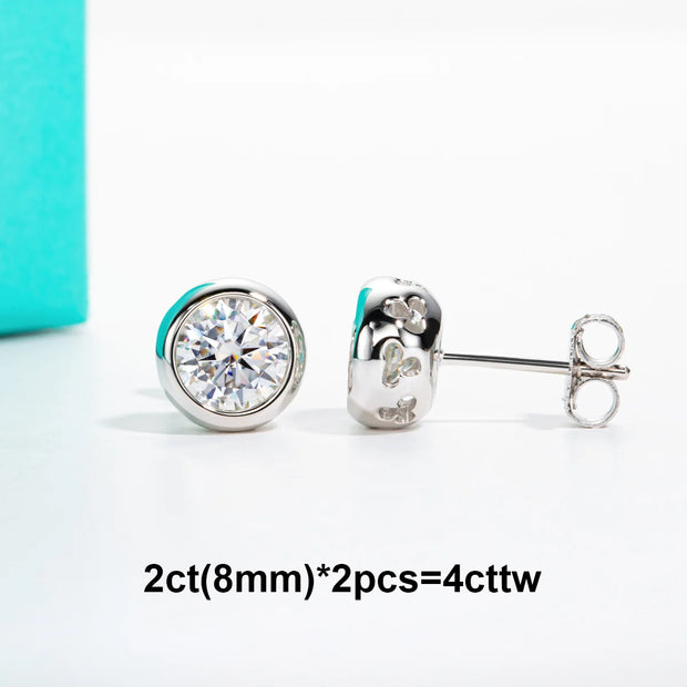 D Color Moissanite Bezel Stud Earrings & Pendant Necklace Jewelry Set.