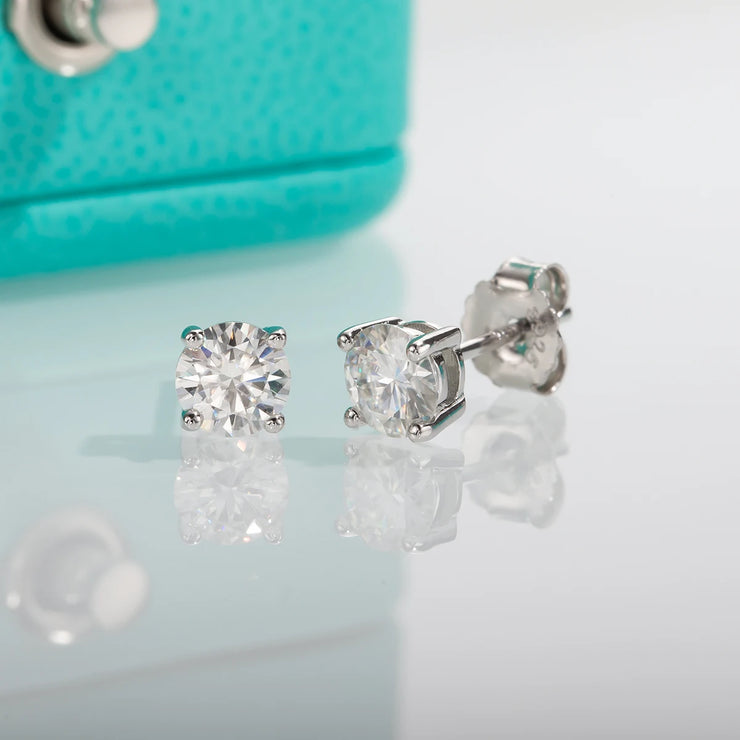 4mm D Color Moissanite Diamond Classic Stud Earrings - 925 Sterling Silver Fine Jewelry.