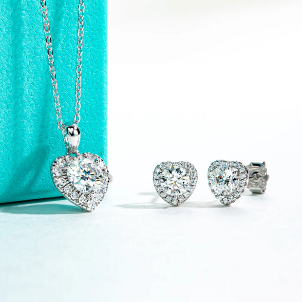 1ct D Color Heart Moissanite Necklace and Earrings Set.