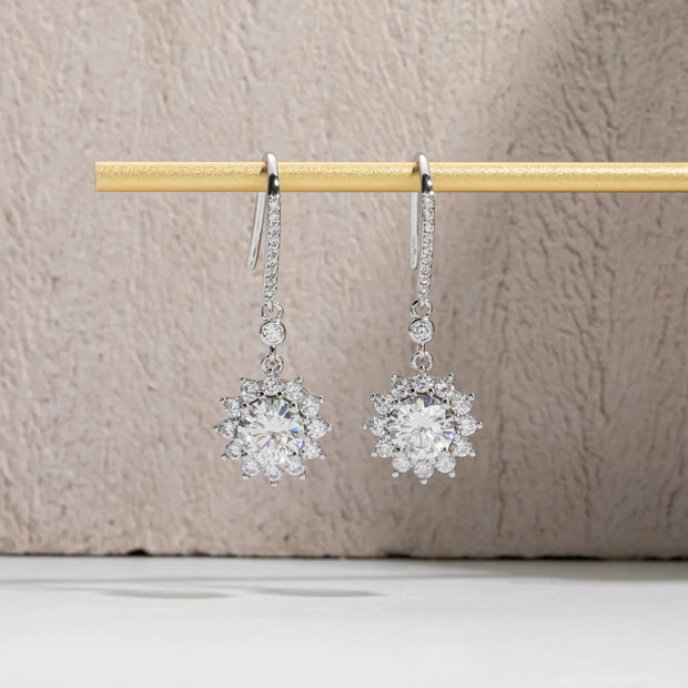 1 Carat Sunflower D Color Moissanite Drop Earrings.