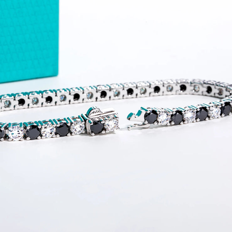 4 MM Round Cut Black Moissanite Stone Tennis Bracelet