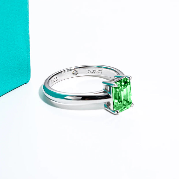 GK Moissanites 2ct 6*8mm Emerald Cut Colombian Cultivated Emerald Engagement Ring