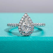 1CT Pear Cut Moissanite Halo Engagement Wedding Ring.