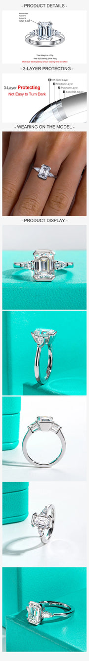 3.6 CTTW Emerald Cut Moissanite Engagement Ring