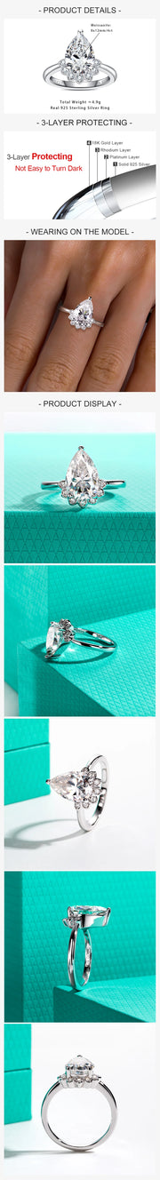 GK Moissanites 4ct Pear Cut D Color Moissanite Engagement Rings