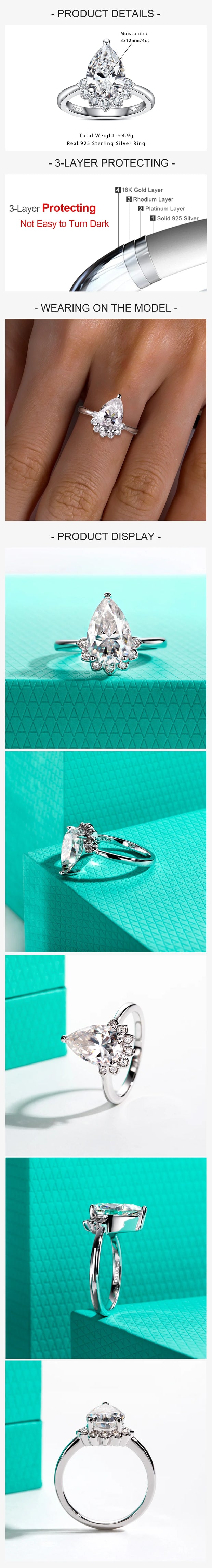 GK Moissanites 4ct Pear Cut D Color Moissanite Engagement Rings