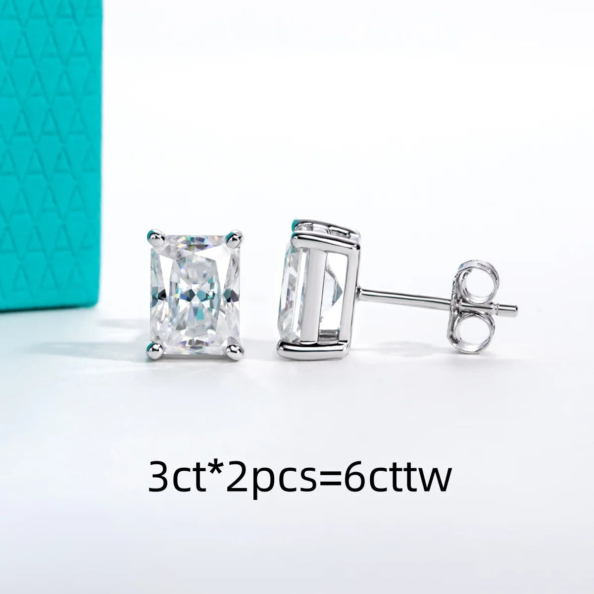 VVS1 D Color Radiant Cut Moissanite Stud Earrings