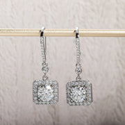 1 Carat Cushion Cut Moissanite Drop Earrings.