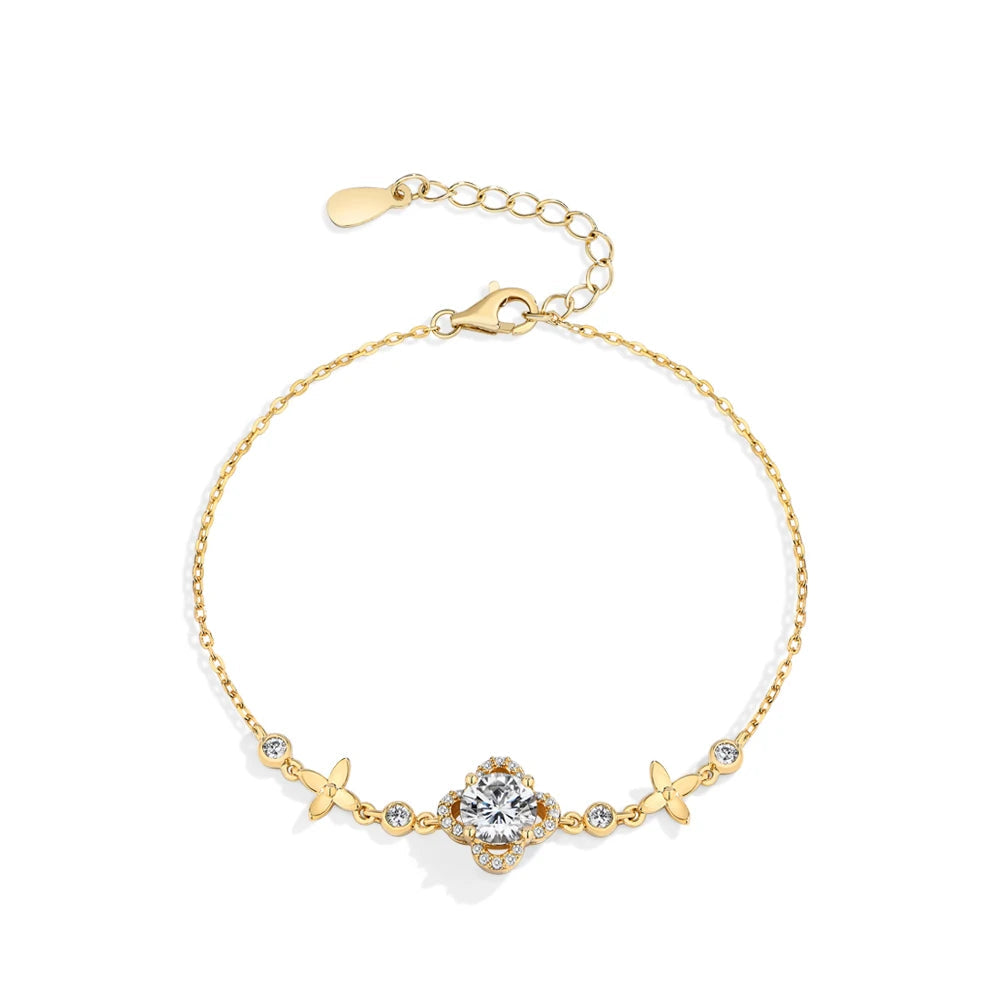 1.0 CT Round Cut Moissanite Flower Bracelet