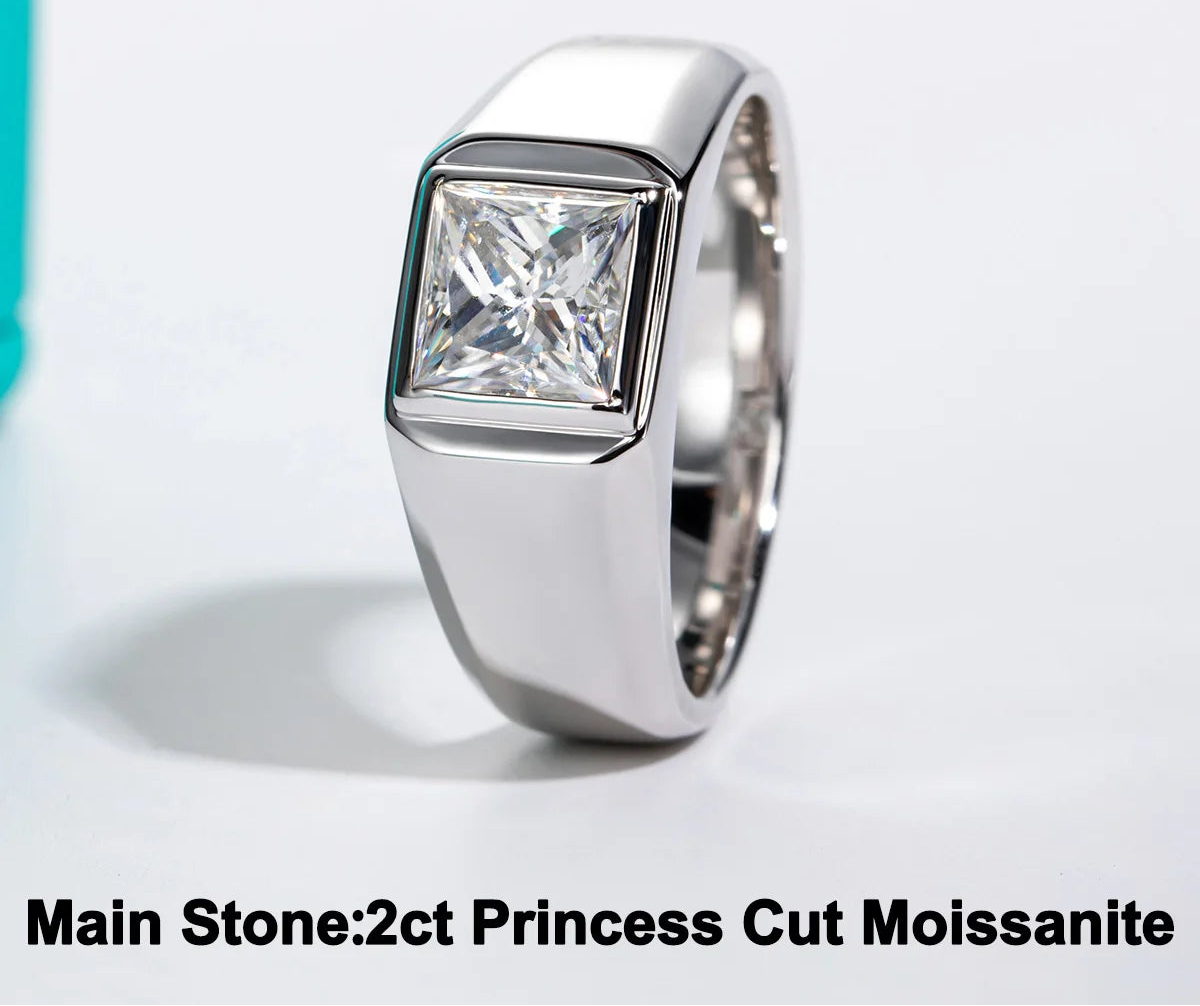 2 CT Princess Cut Men's Moissanite Ring