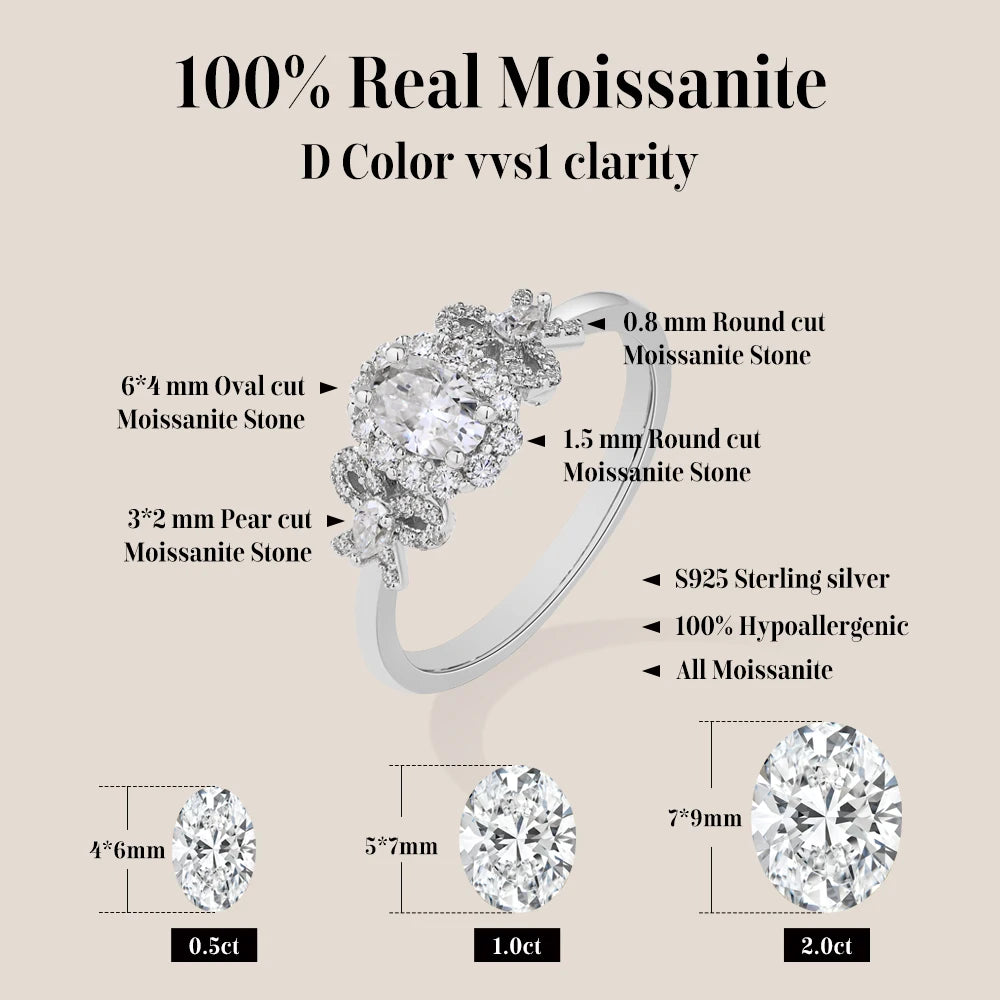 Oval Cut Moissanite Ring with Bow Design
